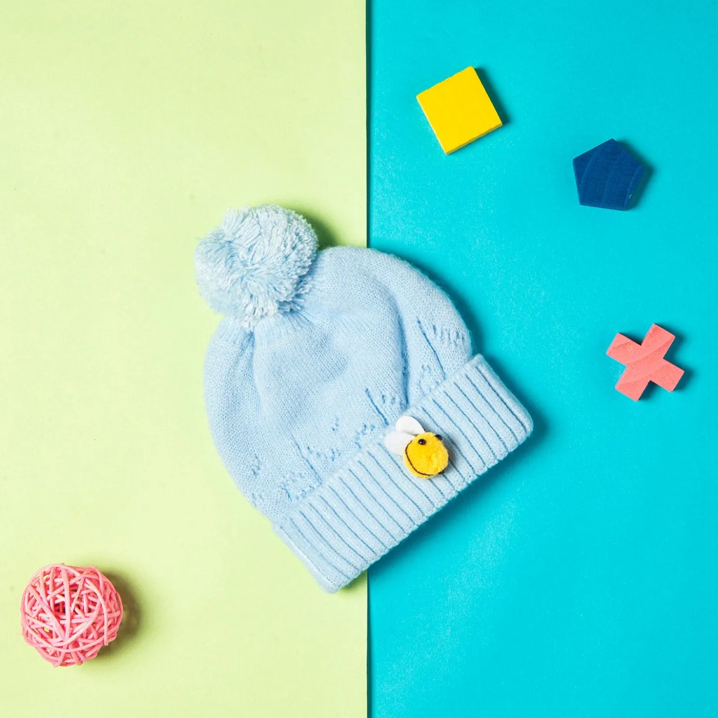 Knit Woollen Cap Honey Bee Blue