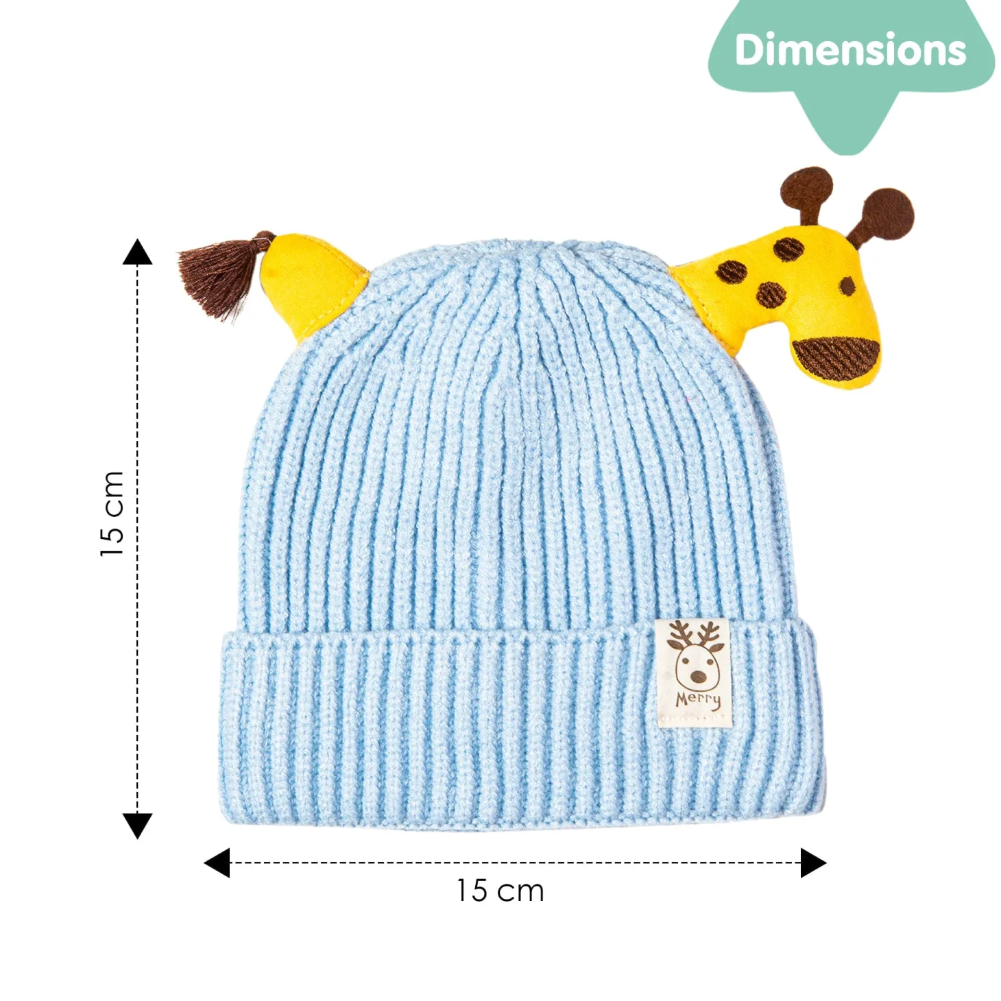 Knit Woollen Cap Winter Beanie 3D Reindeer Antler Blue