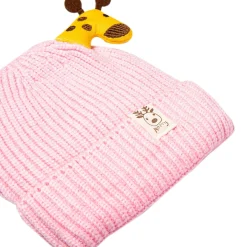 Knit Woollen Cap Winter Beanie 3D Reindeer Antler Pink