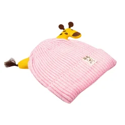 Knit Woollen Cap Winter Beanie 3D Reindeer Antler Pink