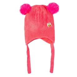 Knit Woollen Cap With Tie Knot For Ear Protection Solid Pink