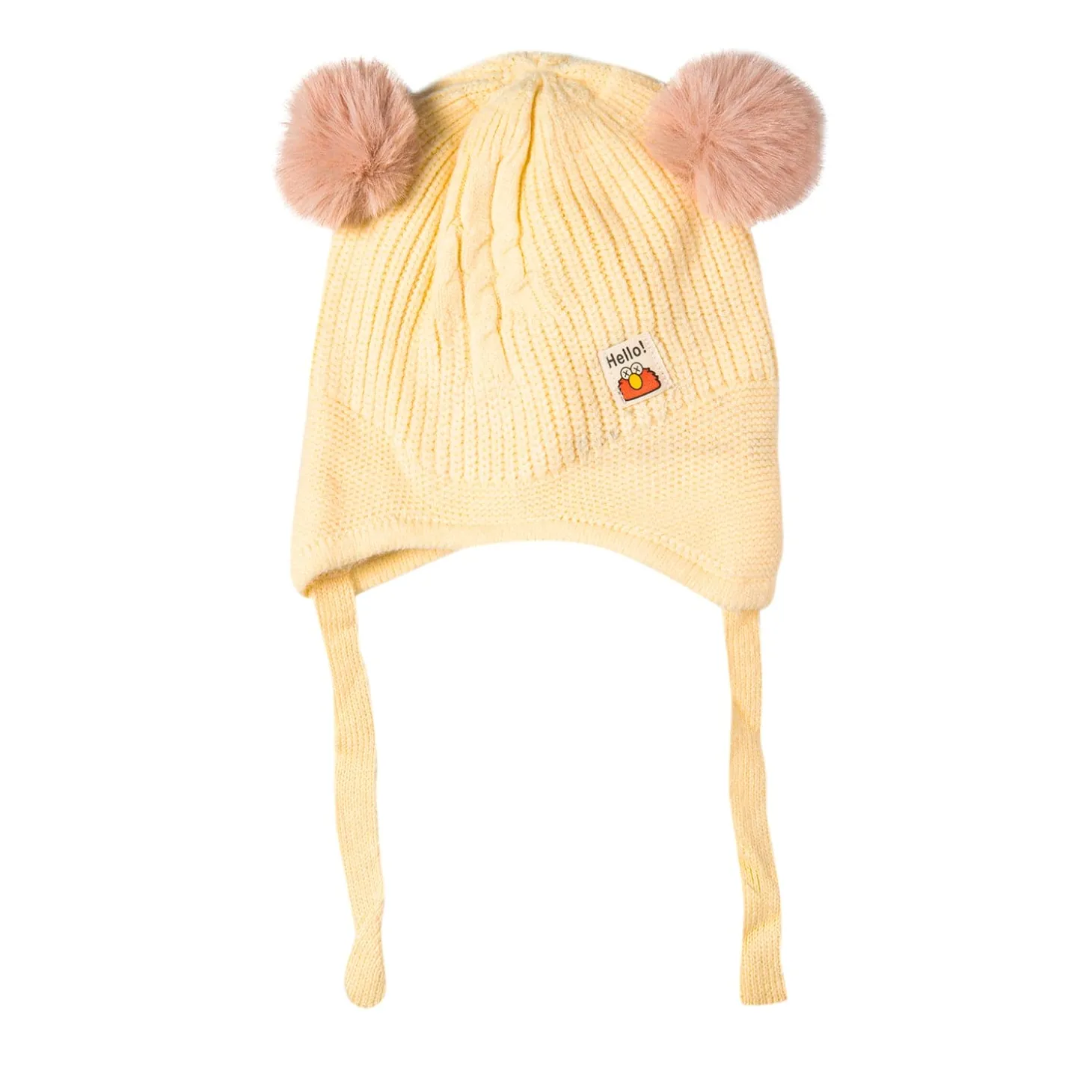 Knit Woollen Cap With Tie Knot For Ear Protection Solid Cream