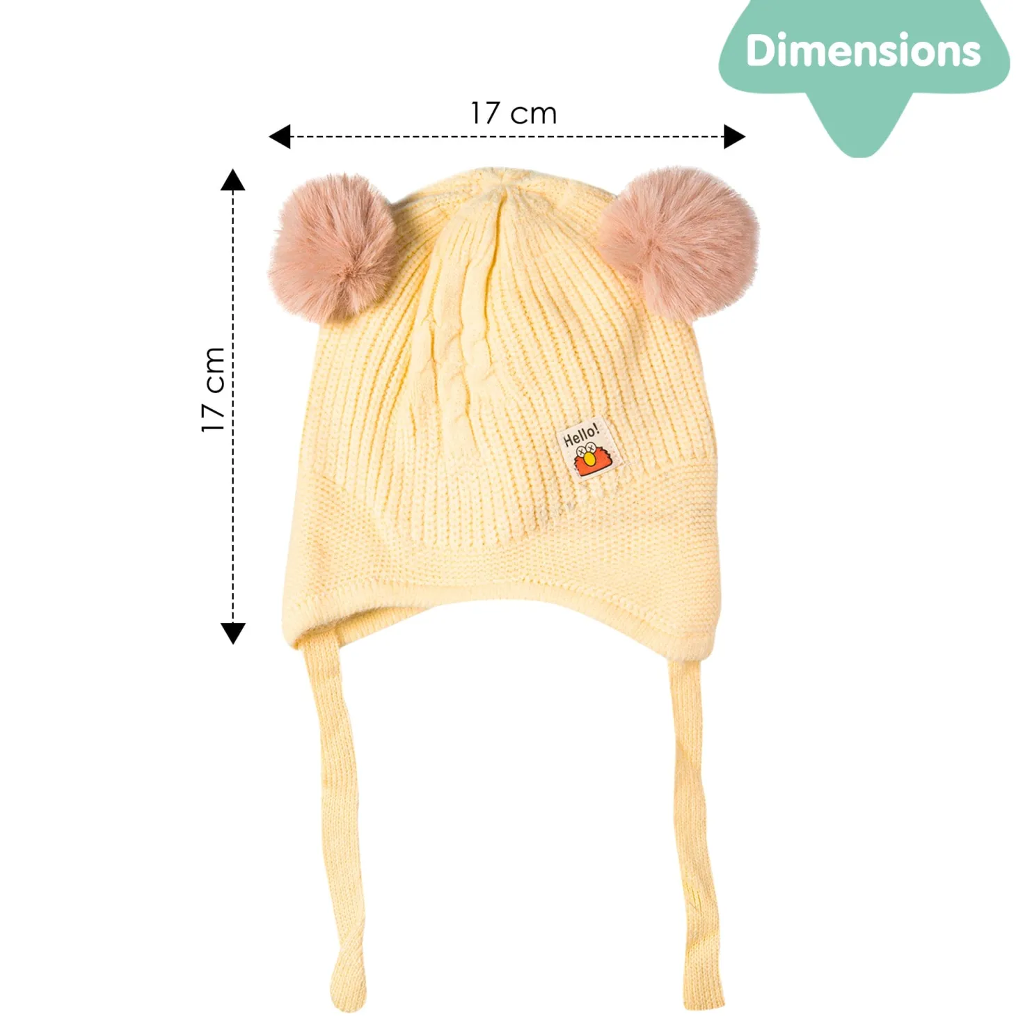 Knit Woollen Cap With Tie Knot For Ear Protection Solid Cream