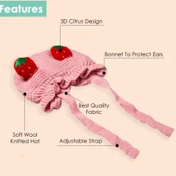 Knit Woollen Cap With Tie Knot For Ear Cover Strawberry Pink