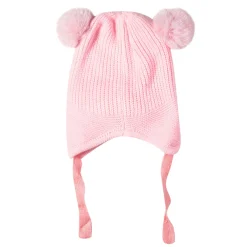 Knit Woollen Cap With Tie Knot For Ear Protection Solid Light Pink
