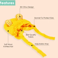 Knit Woollen Cap With Tie Knot For Ear Cover Citrus Yellow