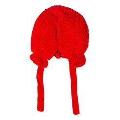 Knit Woollen Cap With Tie Knot For Ear Cover Strawberry Red