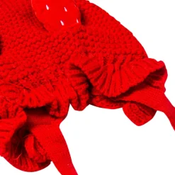 Knit Woollen Cap With Tie Knot For Ear Cover Strawberry Red