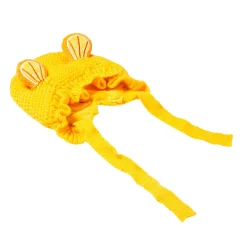 Knit Woollen Cap With Tie Knot For Ear Cover Citrus Yellow