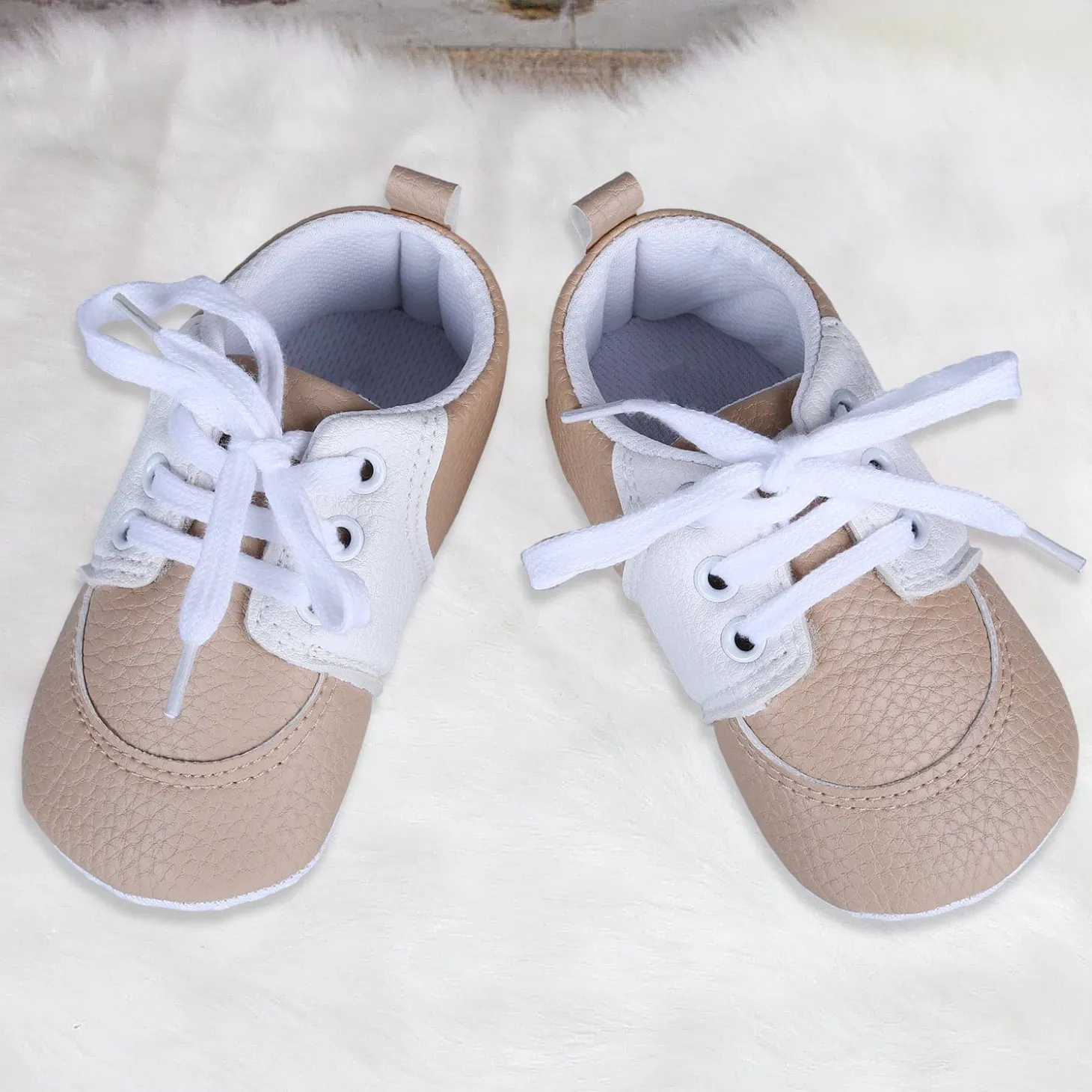 Lace-Up Stylish Leather Sneaker Shoes - Beige