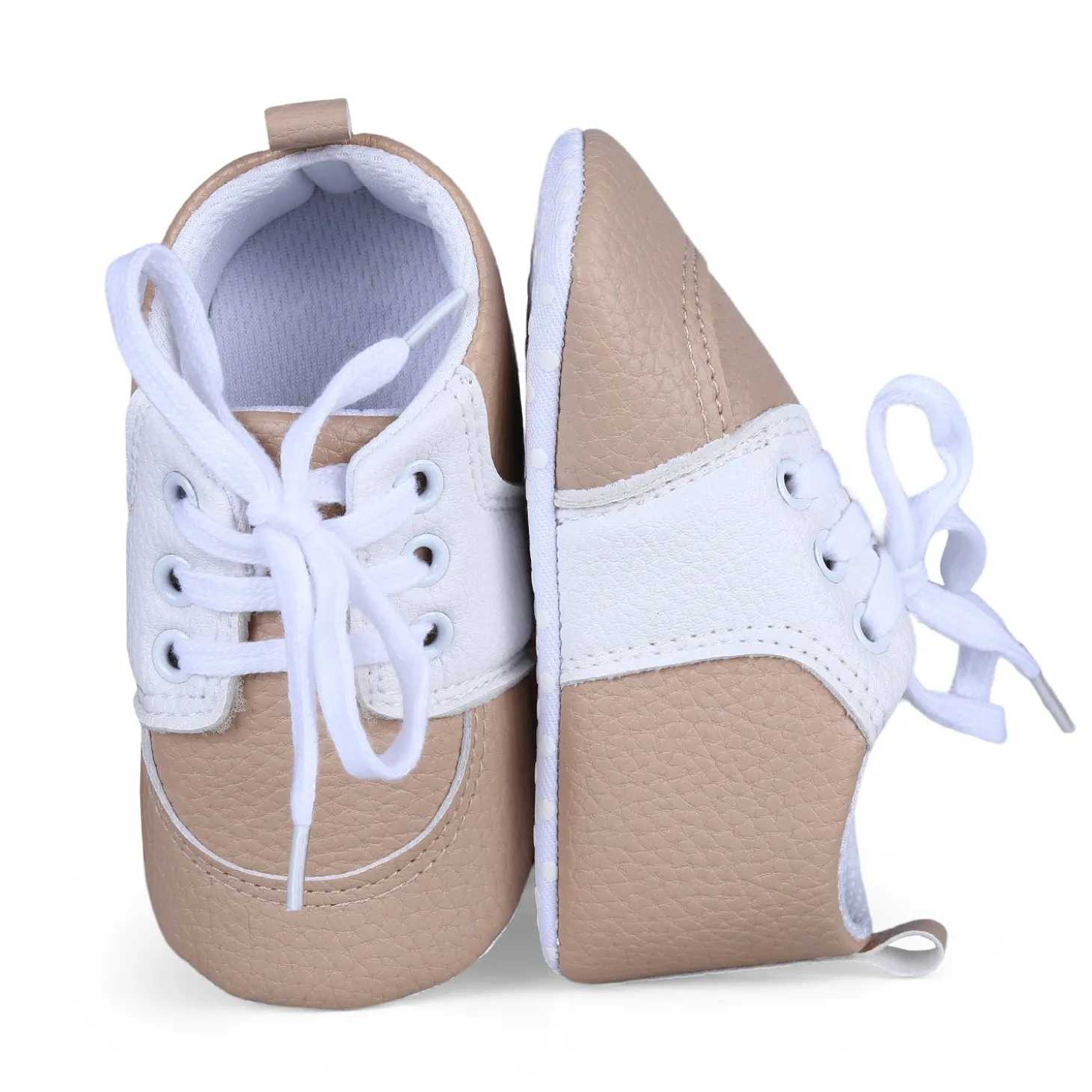 Lace-Up Stylish Leather Sneaker Shoes - Beige