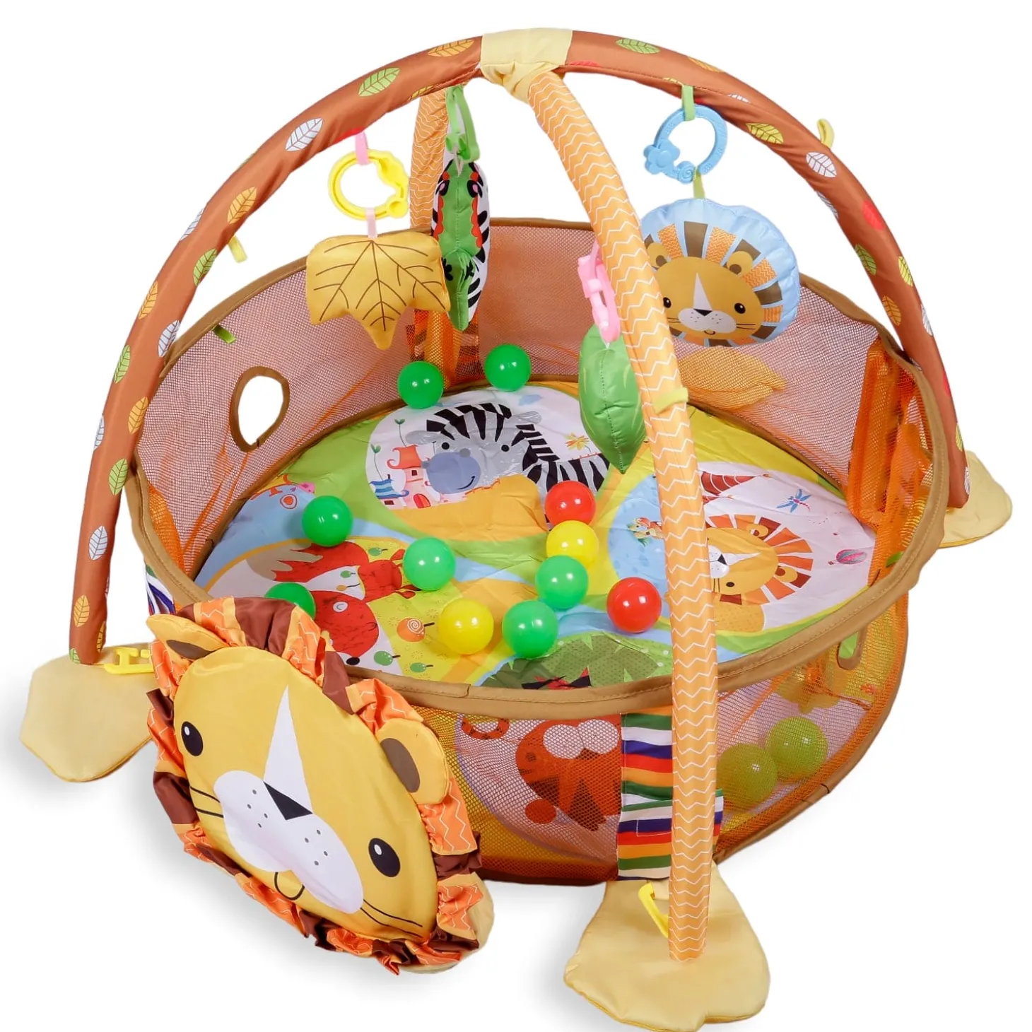 Lion Infant Play Mat Activity Gym With Hanging Toys And Balls - Yellow