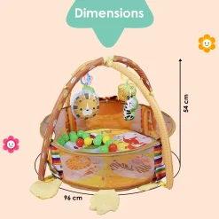 Lion Infant Play Mat Activity Gym With Hanging Toys And Balls - Yellow