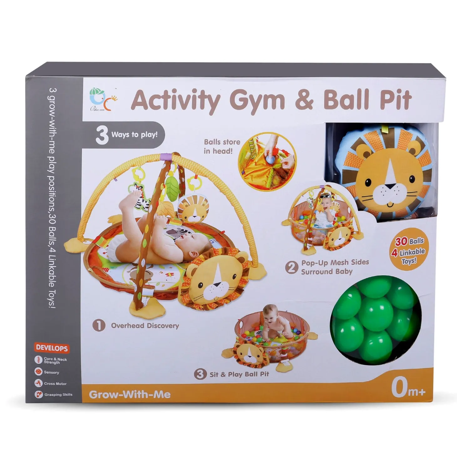 Lion Infant Play Mat Activity Gym With Hanging Toys And Balls - Yellow