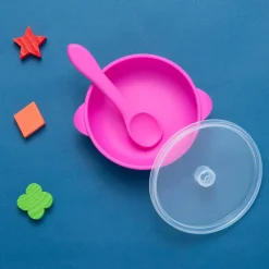 Magenta Silicon Bowl With Lid And Spoon Set