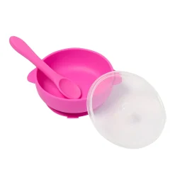 Magenta Silicon Bowl With Lid And Spoon Set