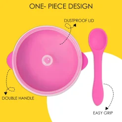 Magenta Silicon Bowl With Lid And Spoon Set