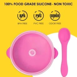 Magenta Silicon Bowl With Lid And Spoon Set