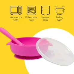 Magenta Silicon Bowl With Lid And Spoon Set