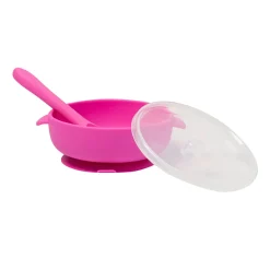 Magenta Silicon Bowl With Lid And Spoon Set