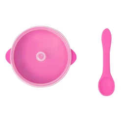 Magenta Silicon Bowl With Lid And Spoon Set
