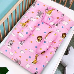 Mattress Set With Neck Pillow and Bolsters Flying Animals Pink