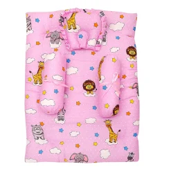 Mattress Set With Neck Pillow and Bolsters Flying Animals Pink