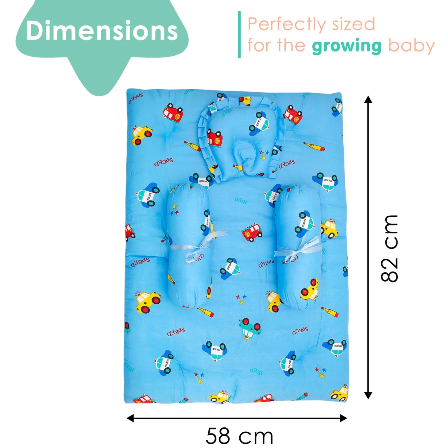 Mattress Set With Neck Pillow and Bolsters Catch Me If You Can Blue