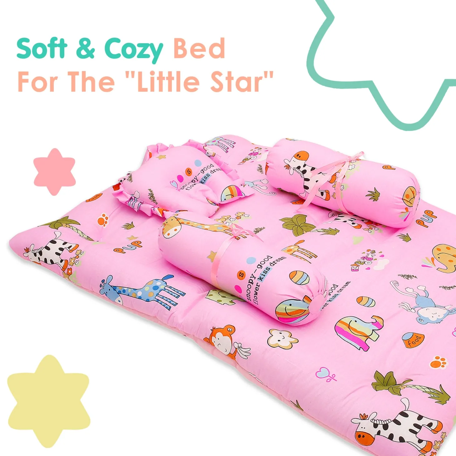 Mattress Set With Neck Pillow and Bolsters Savanna Ooh Na Na Pink