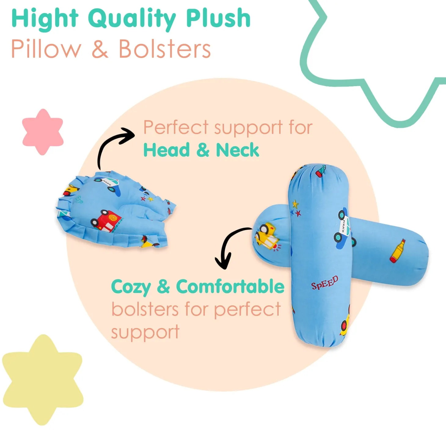 Mattress Set With Neck Pillow and Bolsters Catch Me If You Can Blue