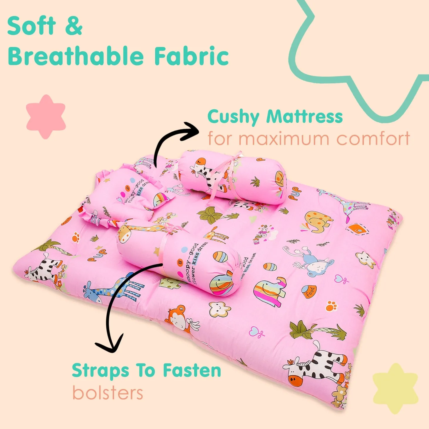 Mattress Set With Neck Pillow and Bolsters Savanna Ooh Na Na Pink