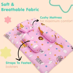 Mattress Set With Neck Pillow and Bolsters Flying Animals Pink