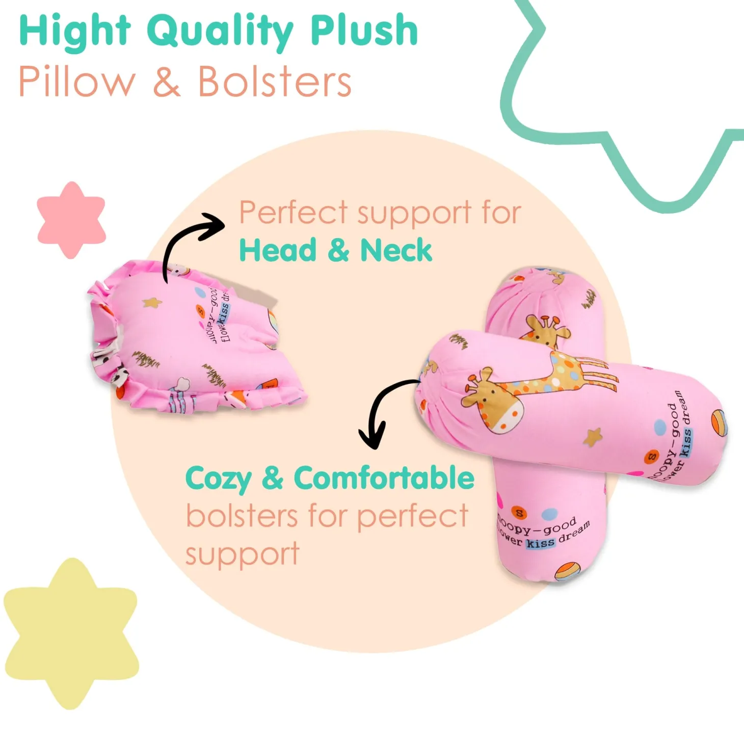 Mattress Set With Neck Pillow and Bolsters Savanna Ooh Na Na Pink