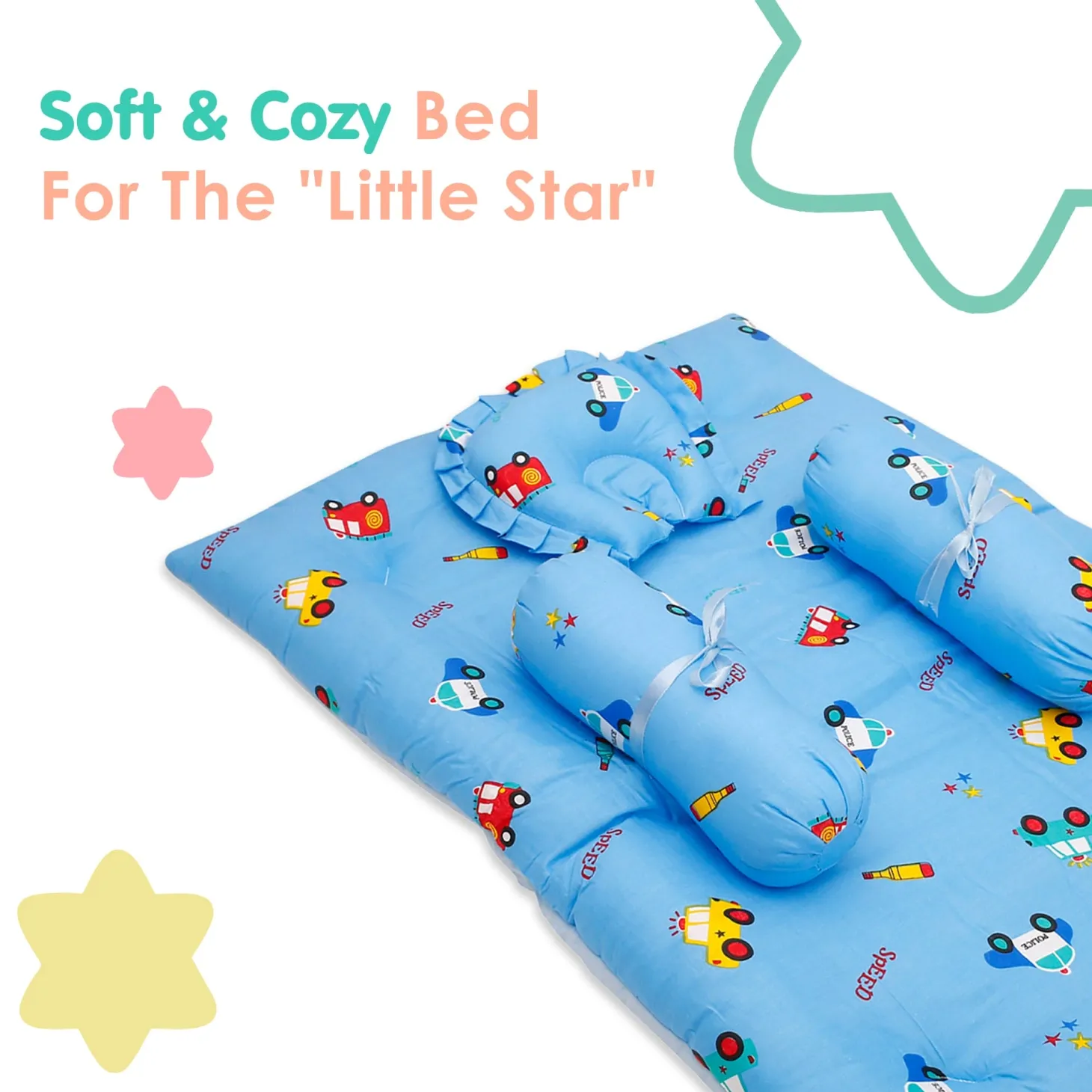 Mattress Set With Neck Pillow and Bolsters Catch Me If You Can Blue