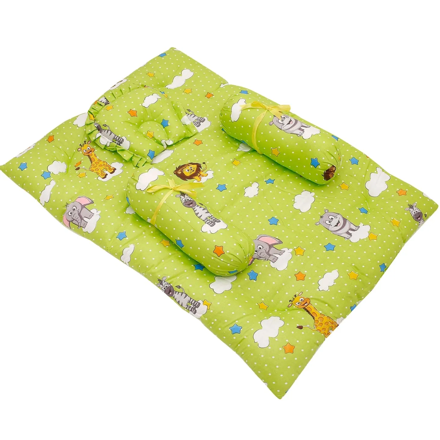 Mattress Set With Neck Pillow and Bolsters Fun In The Jungle Green