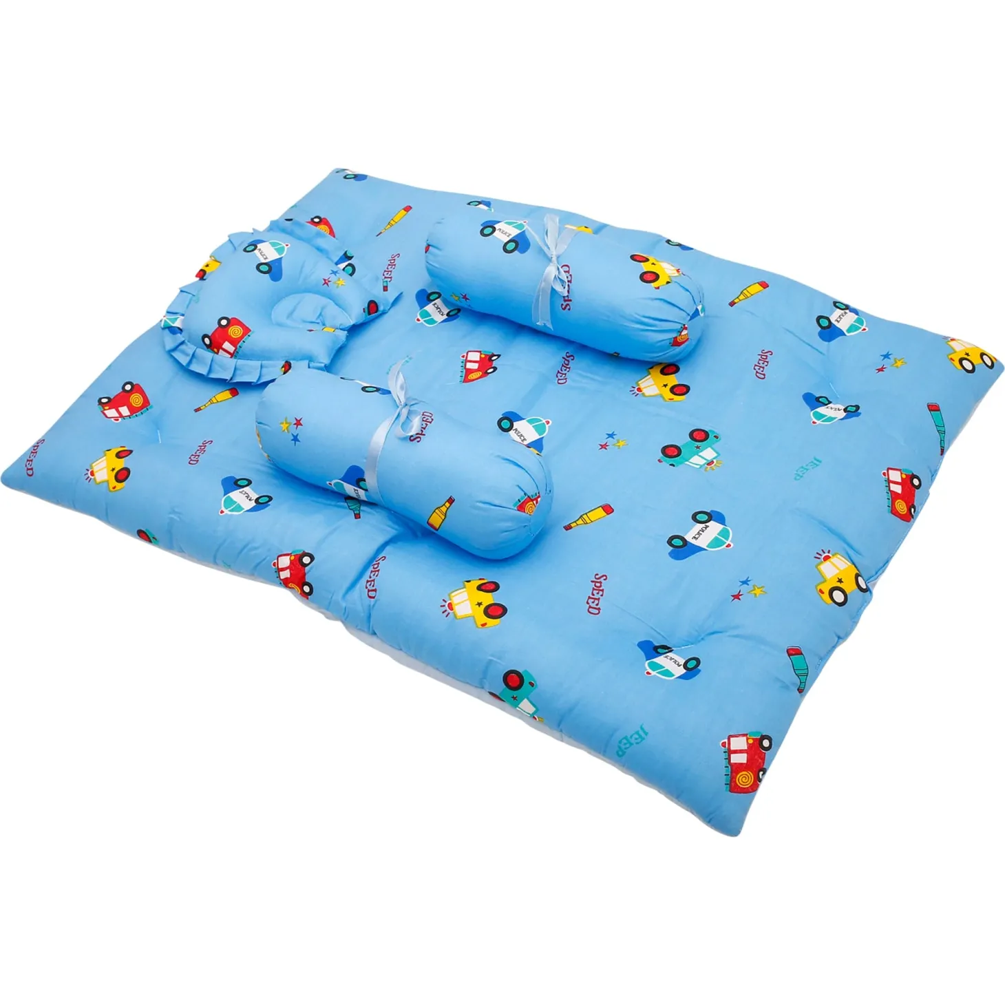 Mattress Set With Neck Pillow and Bolsters Catch Me If You Can Blue