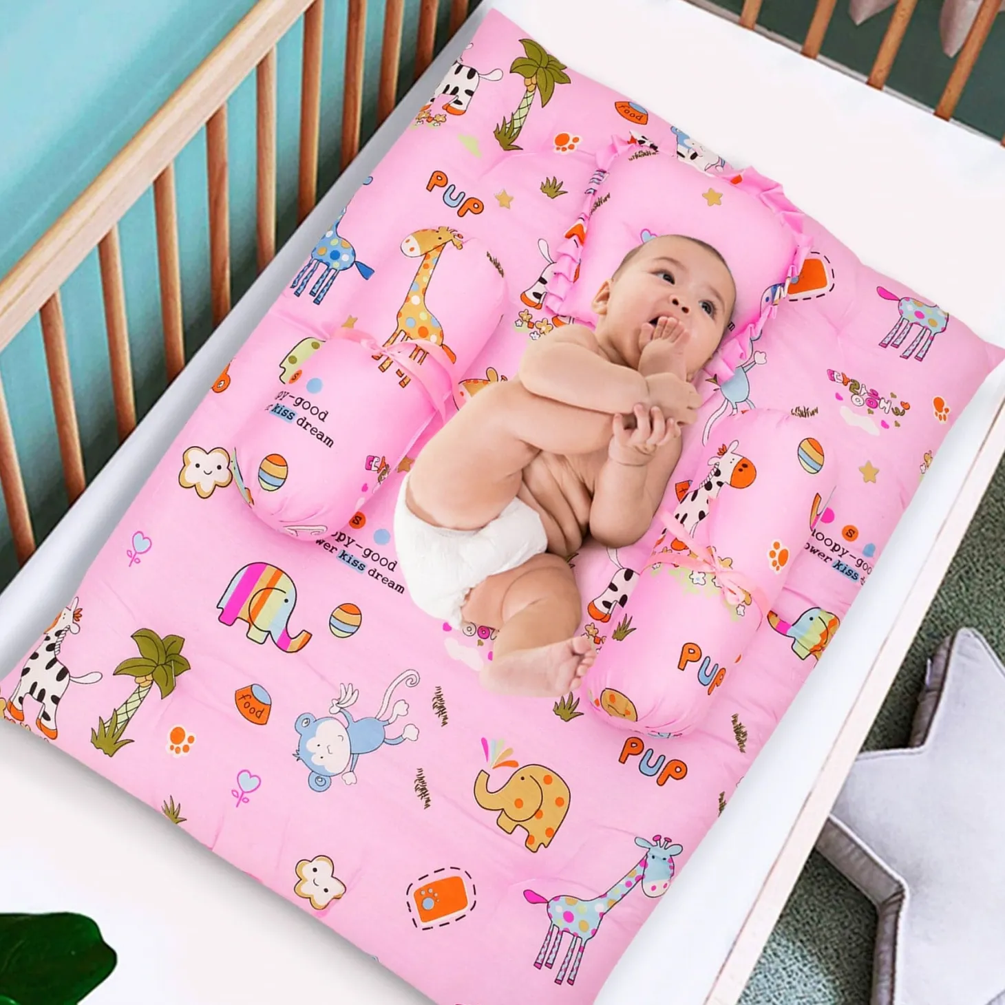 Mattress Set With Neck Pillow and Bolsters Savanna Ooh Na Na Pink