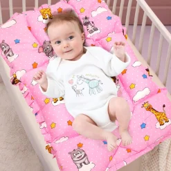 Mattress With Fixed Neck Pillow And Bolsters Flying Animals Pink