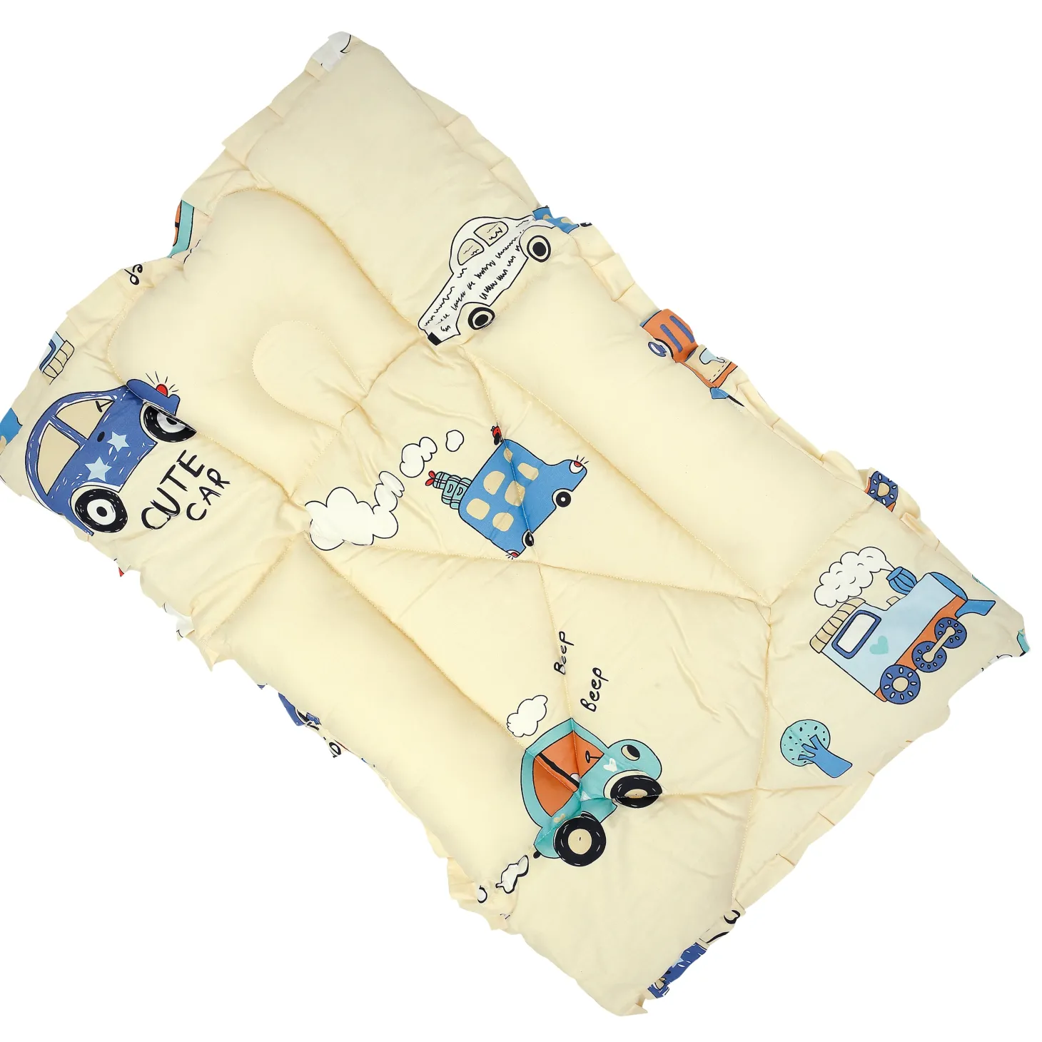 Mattress With Fixed Neck Pillow And Bolsters Vintage Ride Yellow