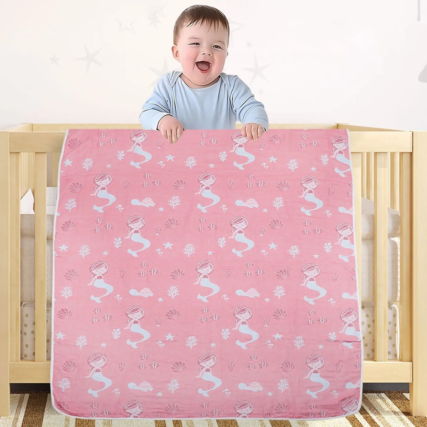 Mermaid Peach Embossed Baby XL Muslin Blanket