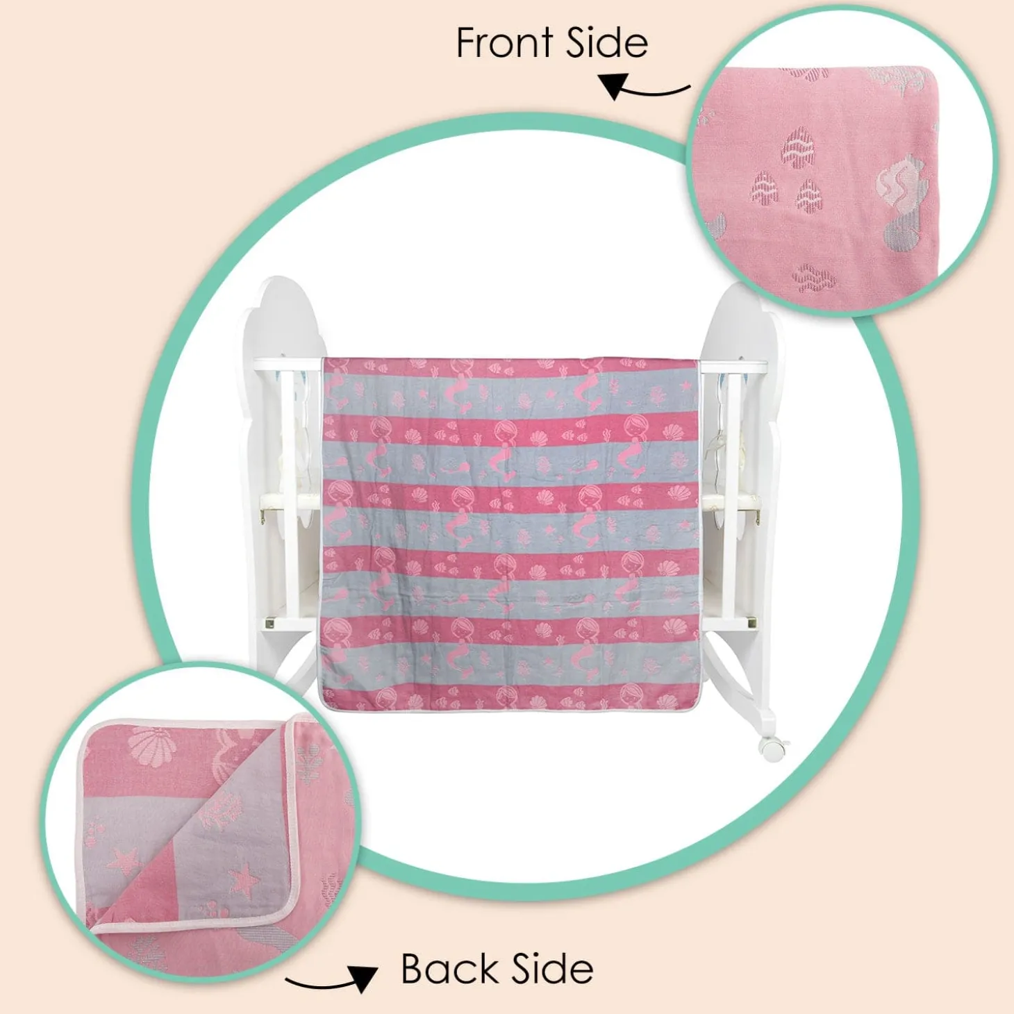 Mermaid Peach Embossed Baby XL Muslin Blanket