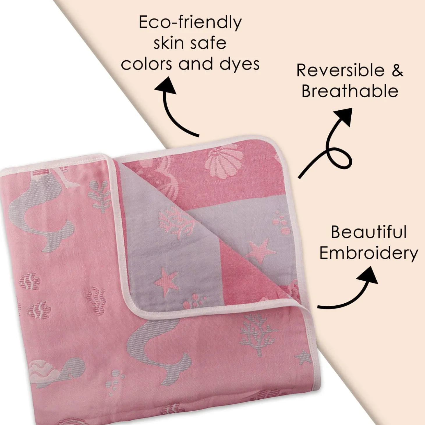Mermaid Peach Embossed Baby XL Muslin Blanket