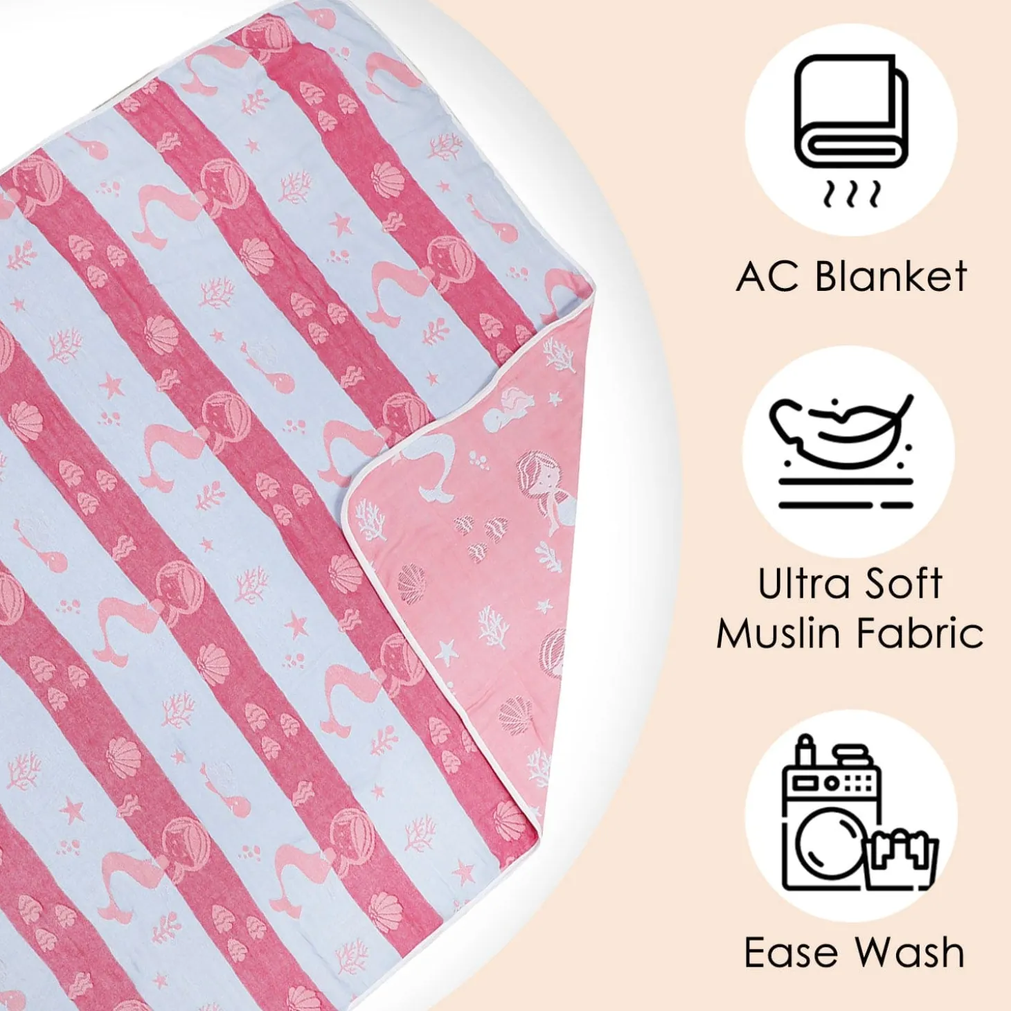 Mermaid Peach Embossed Baby XL Muslin Blanket
