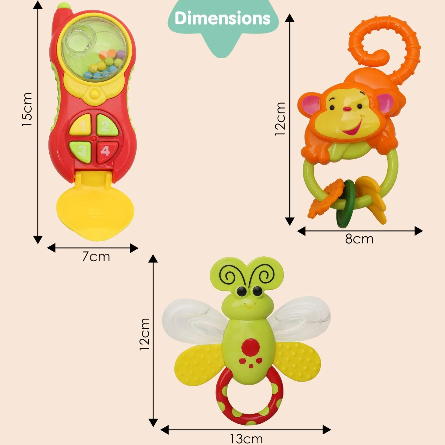 Monkey Bee And Phone Multicolour Set of 3 Musical Rattle Toys