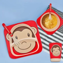 Monkey Red Bamboo Fiber Dinner Set