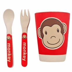 Monkey Red Bamboo Fiber Dinner Set