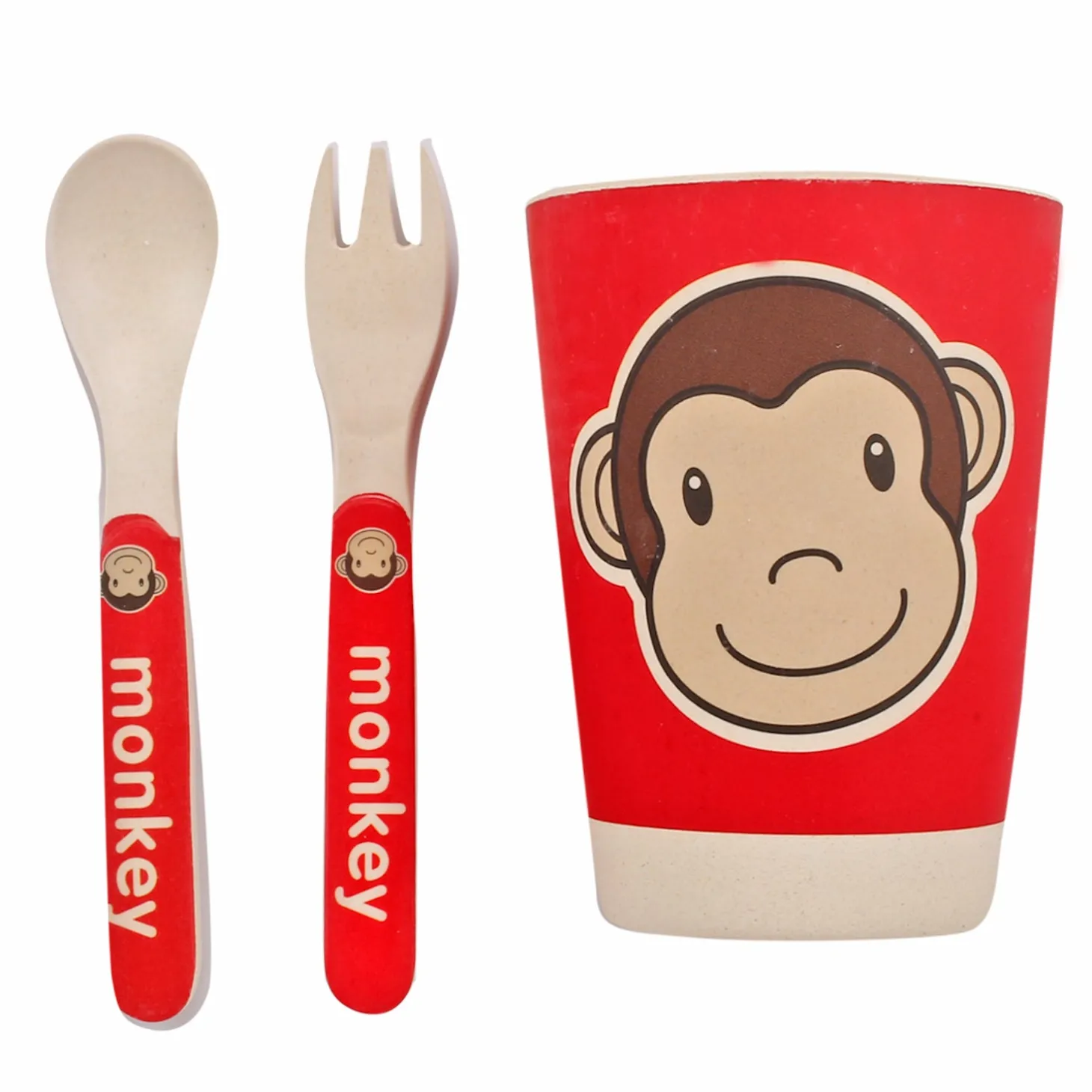 Monkey Red Bamboo Fiber Dinner Set