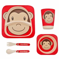 Monkey Red Bamboo Fiber Dinner Set