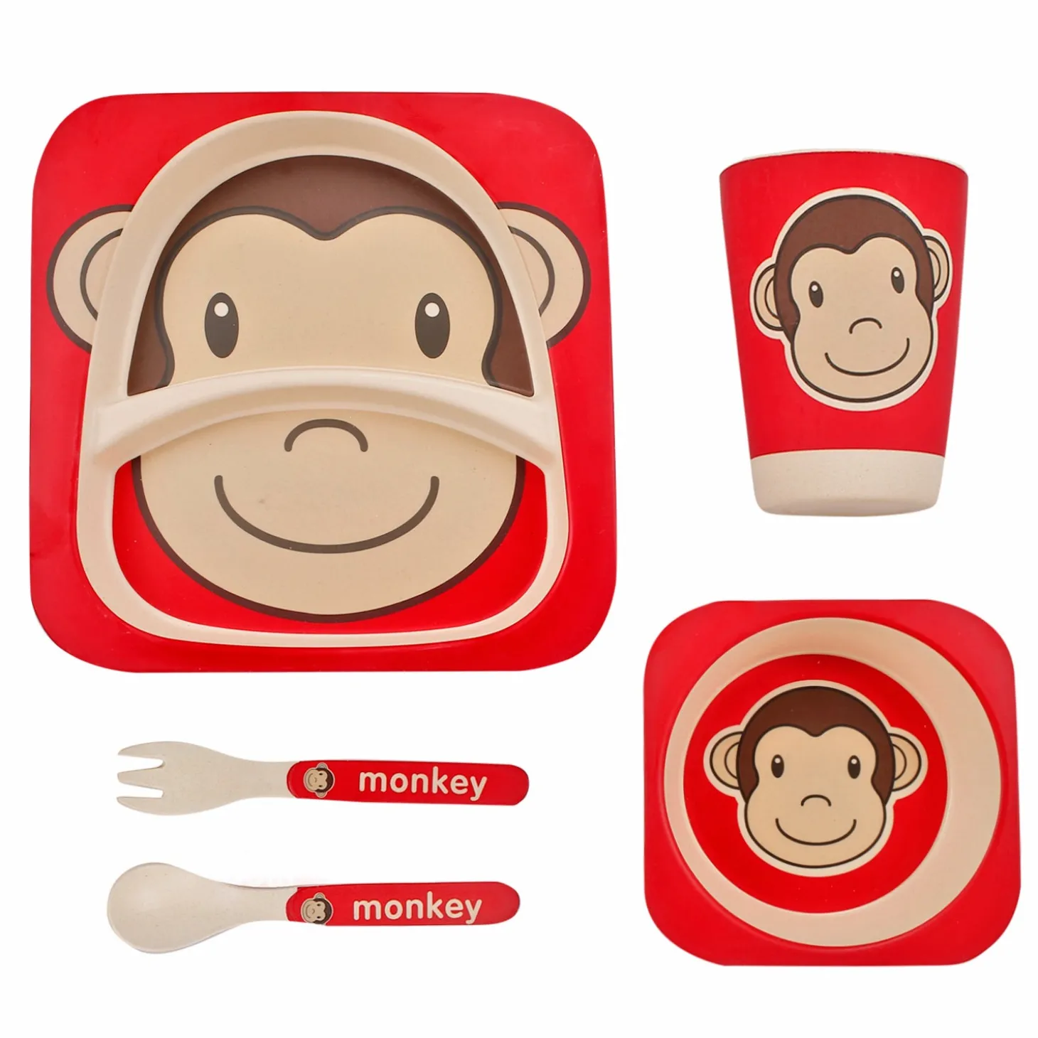 Monkey Red Bamboo Fiber Dinner Set