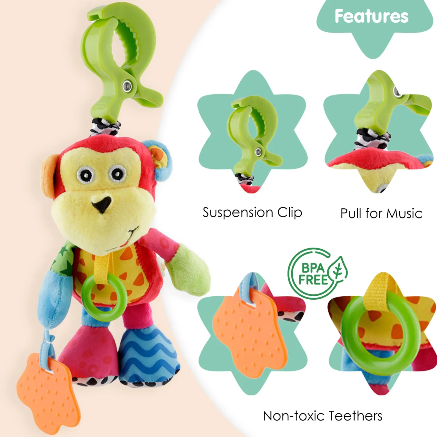 Monkey Red Pulling Toy With Teether